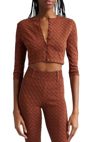 Frida Monogram Jacquard Crop Cardigan