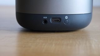 The Pure DiscovR has a USB-C charging port at the rear, next to a Bluetooth pairing button and 3.5mm cable port (Image Credit: TechRadar)