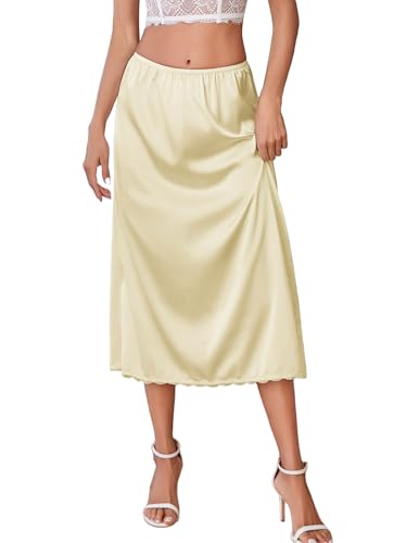 Avidlove Satin Culotte Slips for Women Long Half Slip Lace Underskirt(beige,m)