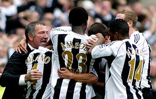 Graeme Souness celebrates with his Newcastle players