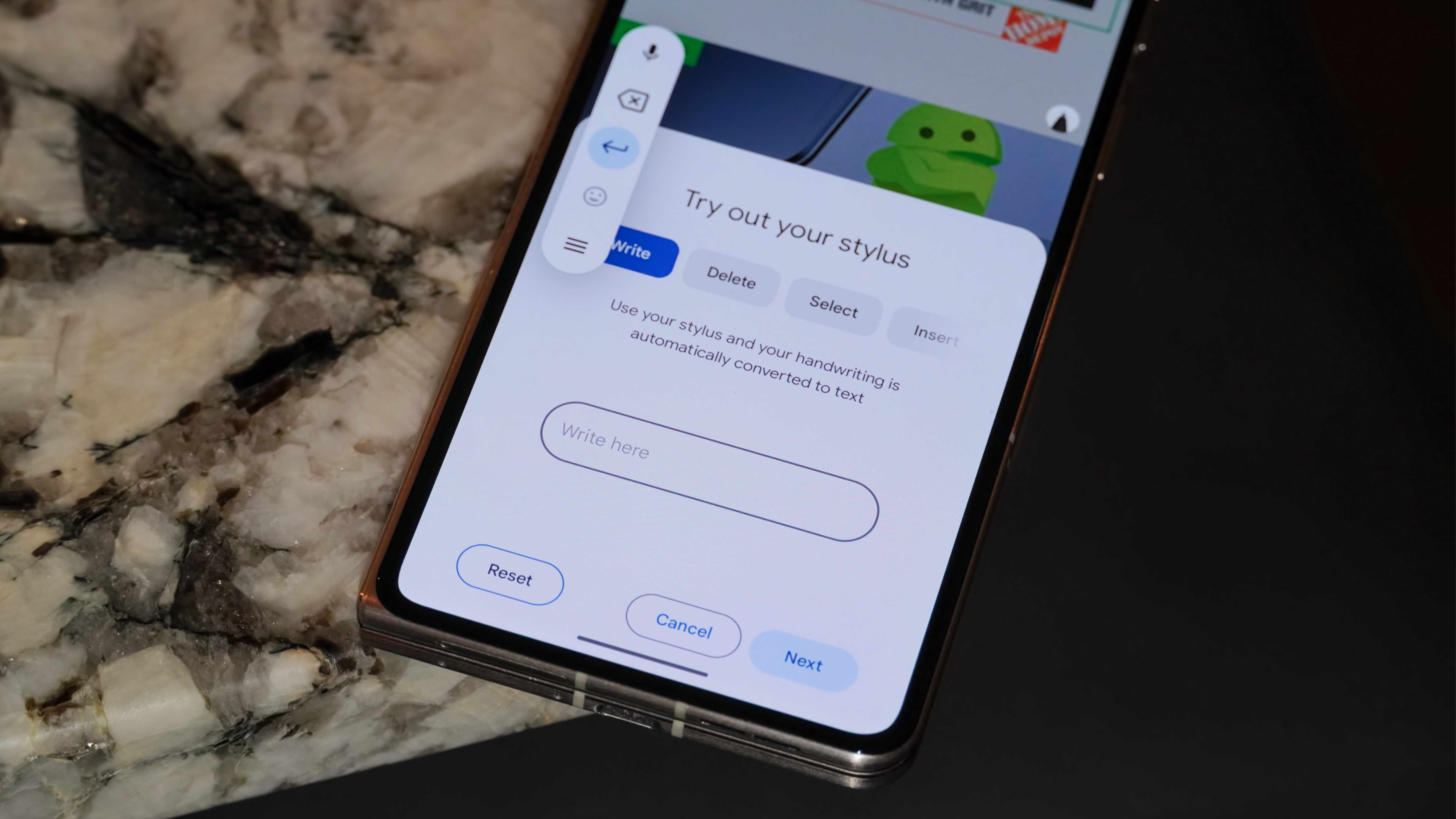 Moto Pen Ultra being used on the Motorola Razr Fold.