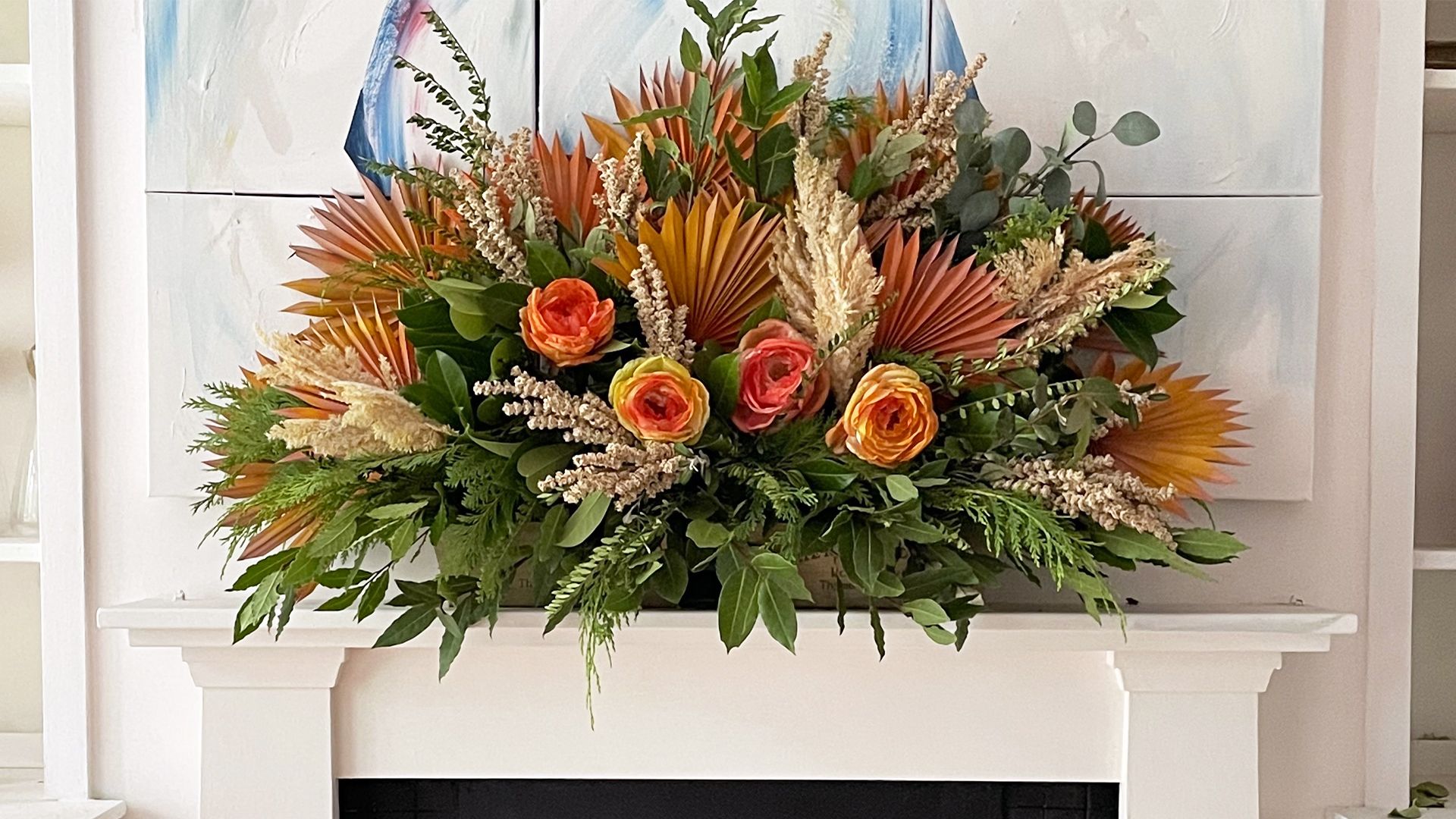 Bright autumn mantle arrangement for autumn decor ideas