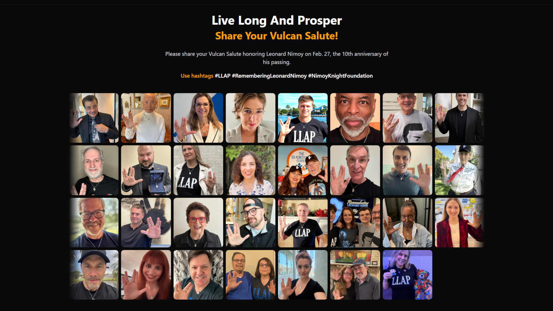 A collection of pictures of people doing the Vulcan salute.