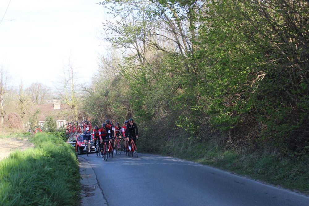 The riders make their way up the Wolvenberg, one of the few climbs without cobbles