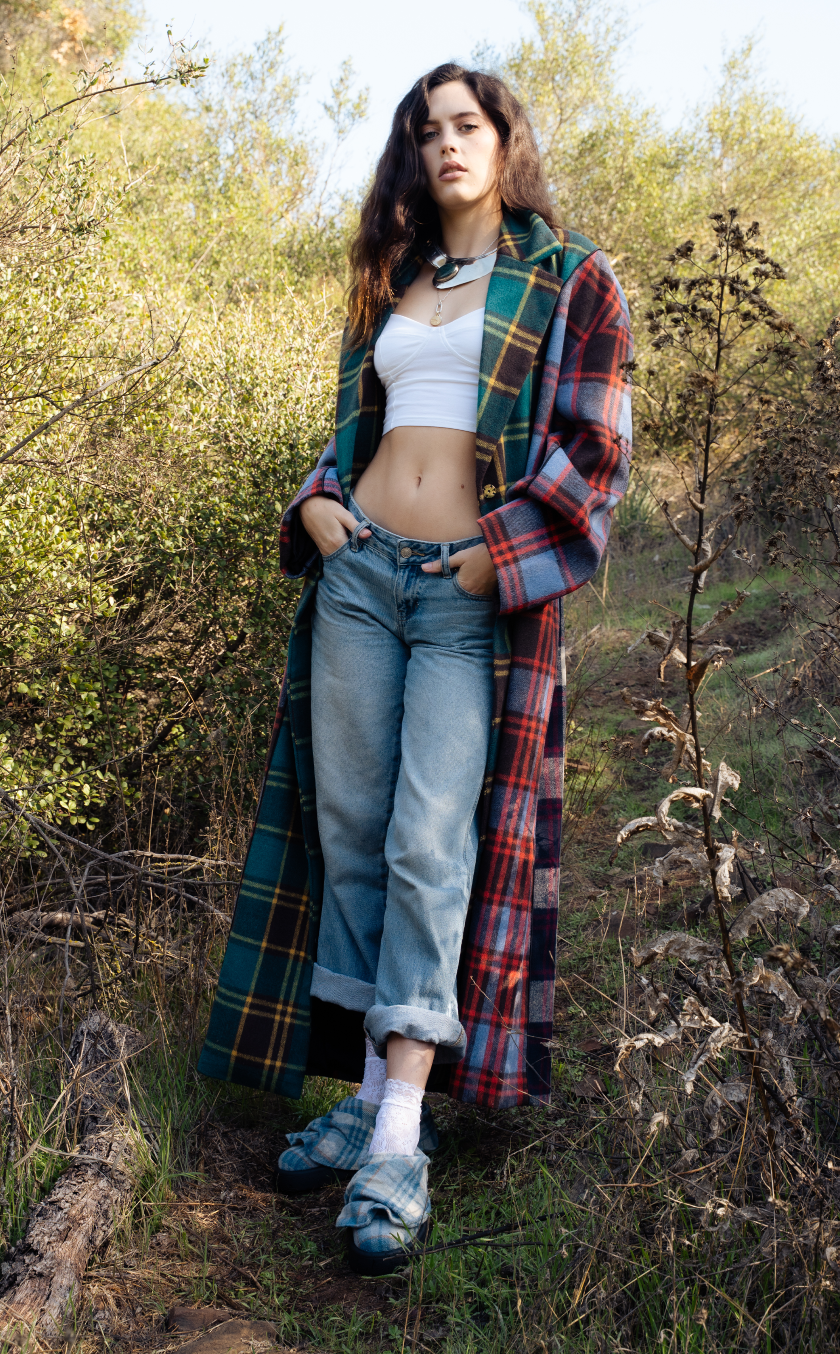 Studio-Multi Plaid Trench Jacket