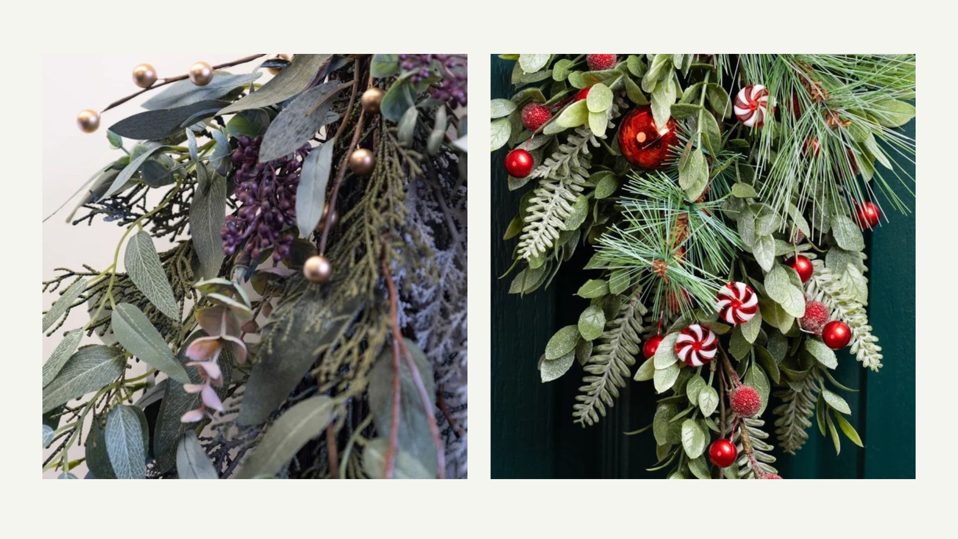 composite of two close up pictures of Christmas swags from dunelm