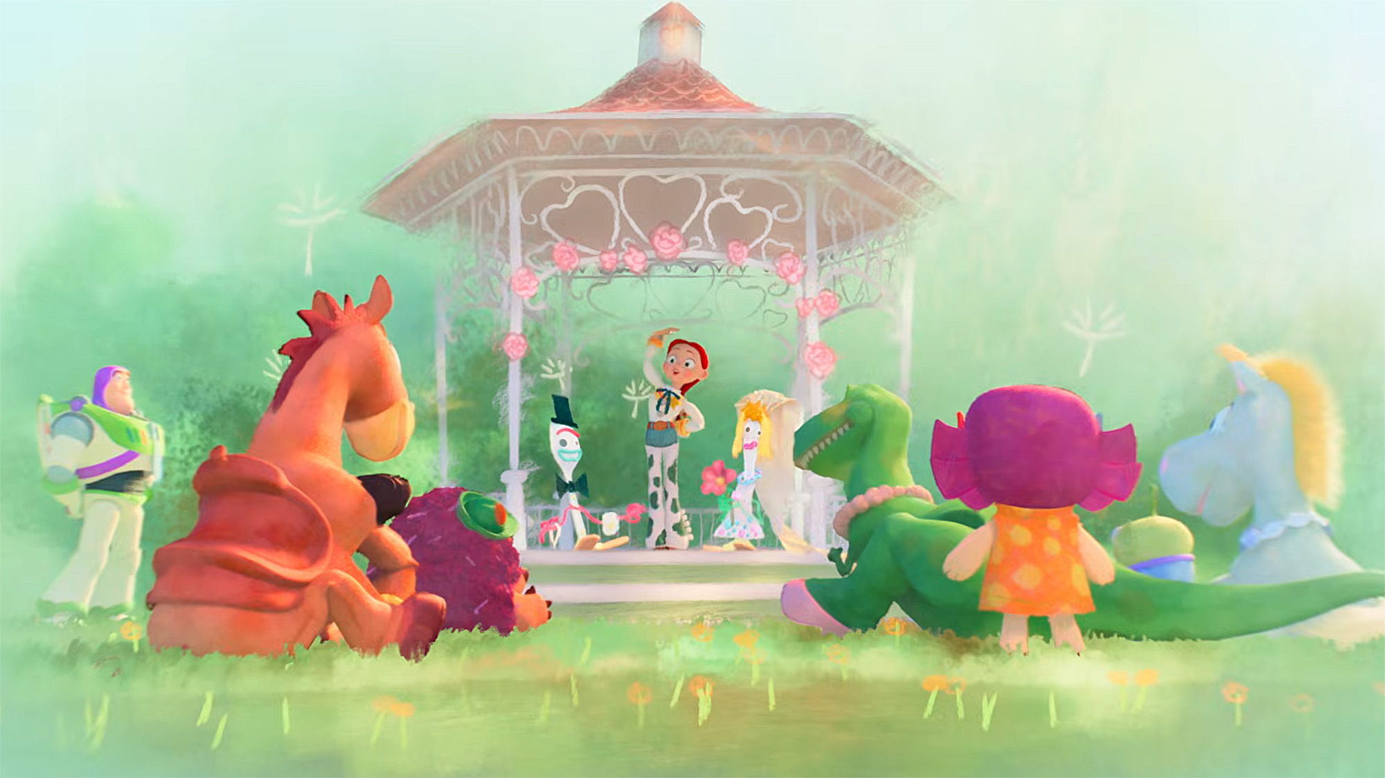 Jessie conducting Forkie and Karen 'Knife' Beverly's wedding ceremony in Toy Story 5