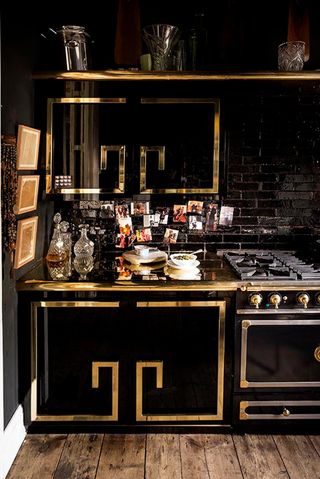 a glamorous home bar in a kitchen