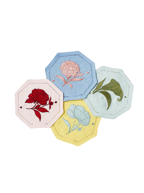 Assorted Embroidered Cocktail Napkins, Set of 4