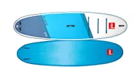 Red Paddle Co inflatable paddle board Ride MSL in blue and white, top and underside view