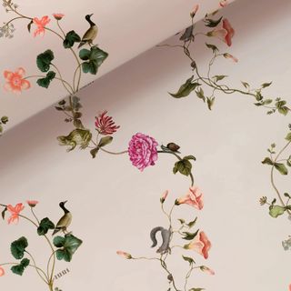 Neutral wallpaper with florals and animals