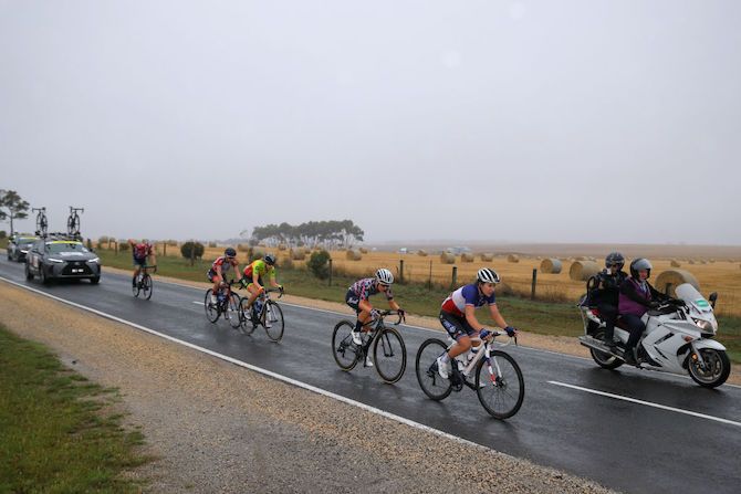 French road race champion Jade Wiel (FDJ Nouvelle-Aquitaine Futuroscope) leads the day&rsquo;s main five-woman breakaway