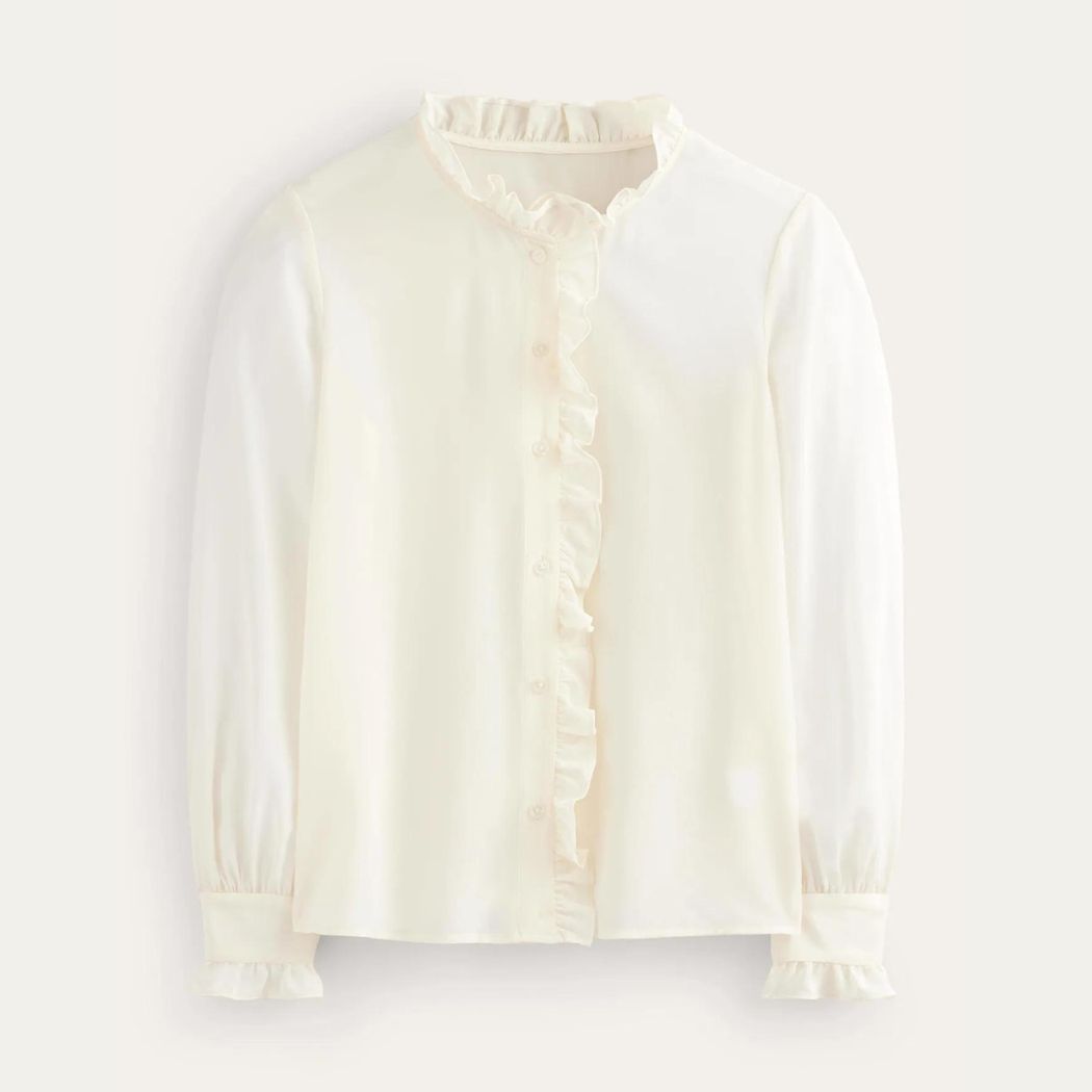 Boden Ruffle Neck Silk Top