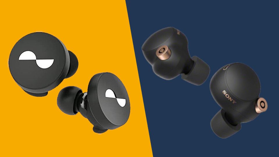 the nura true wireless earbuds next to the sony wf-1000xm4