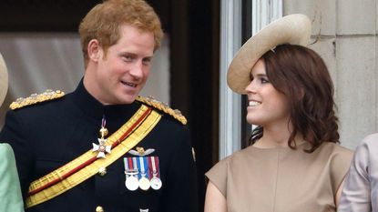 Prince Harry and Princess Eugenie stand on the balcony of Buckingham Palace during Trooping the Colour on June 13, 2015 in London, England. The ceremony is Queen Elizabeth II's annual birthday parade and dates back to the time of Charles II in the 17th Century, when the Colours of a regiment were used as a rallying point in battle.