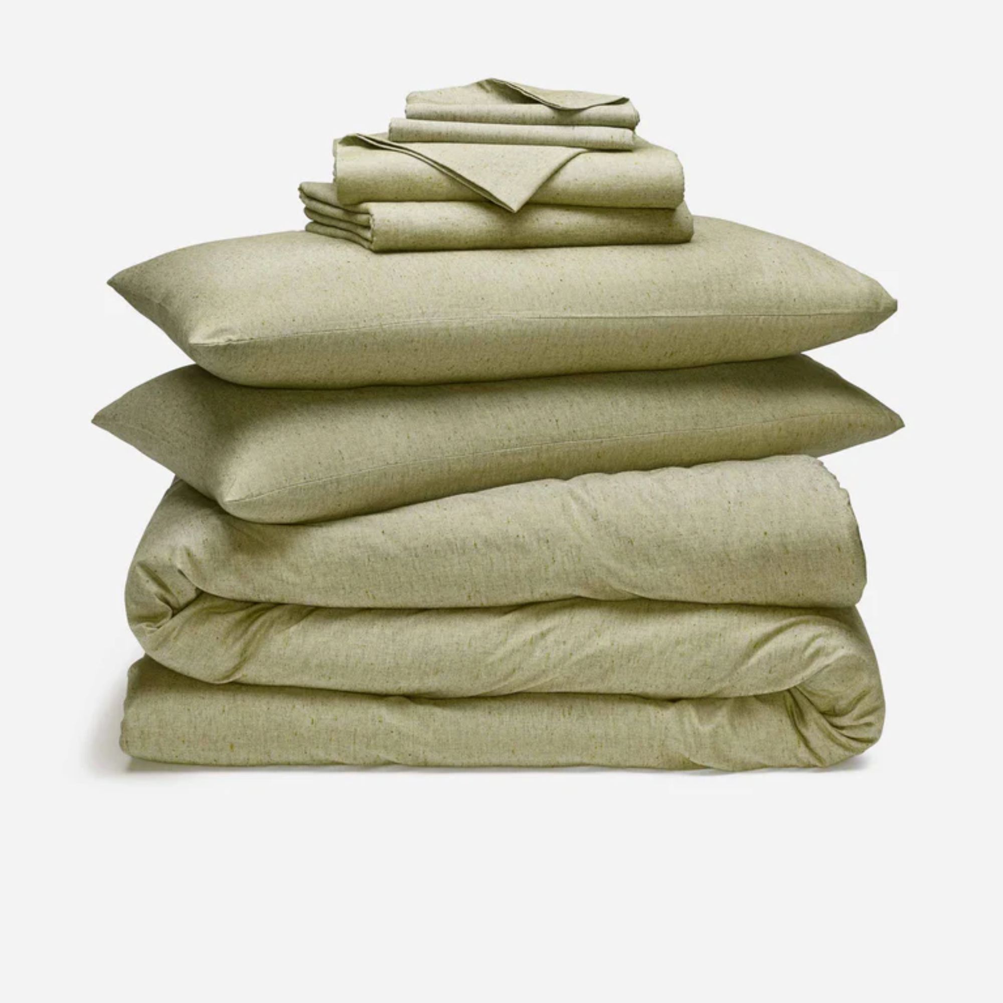 Sage green speckled duvet, sheet and pillowcase set
