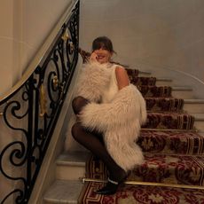 @juliesfi party outfit white furry coat