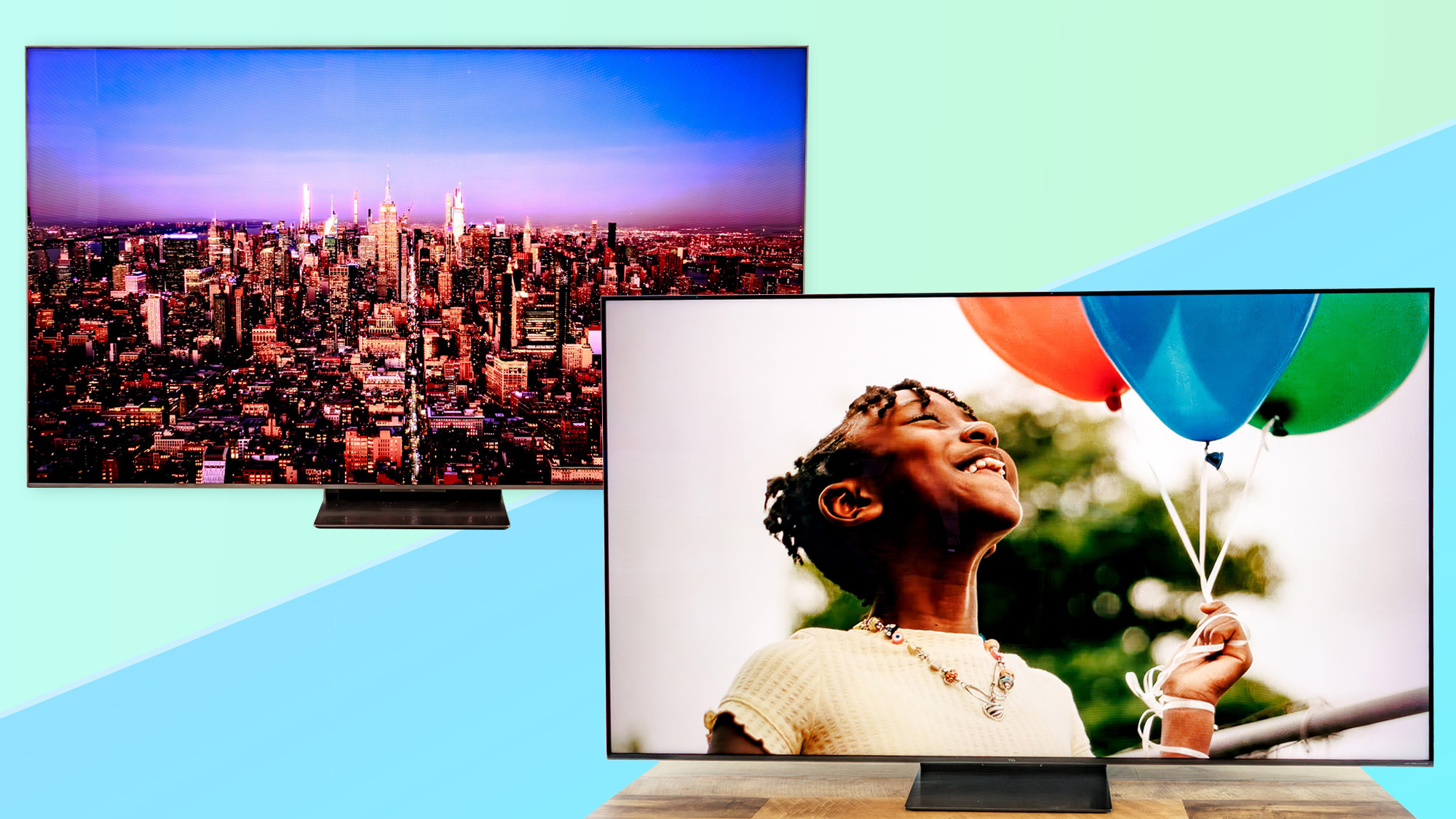 The TCL QM8L and the QM7L in a side-by-side composite