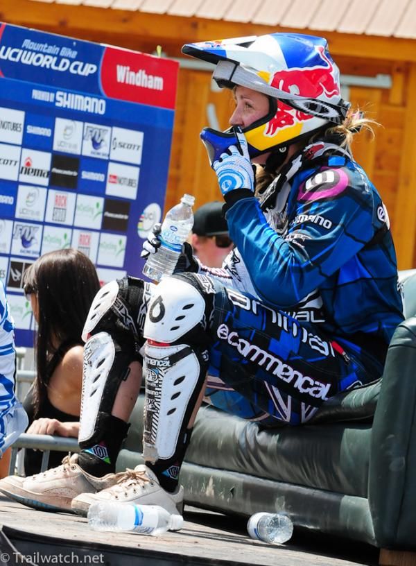 Rachael Atherton (Commencal) in the hot seat