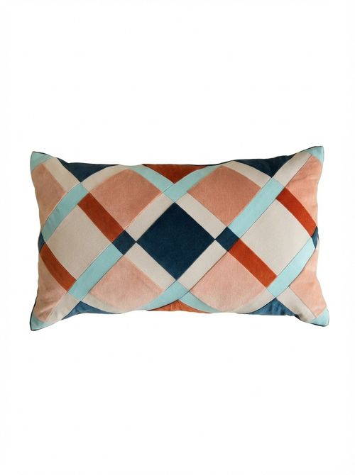 Velvet Geometric Patchwork Bolster Cushion
