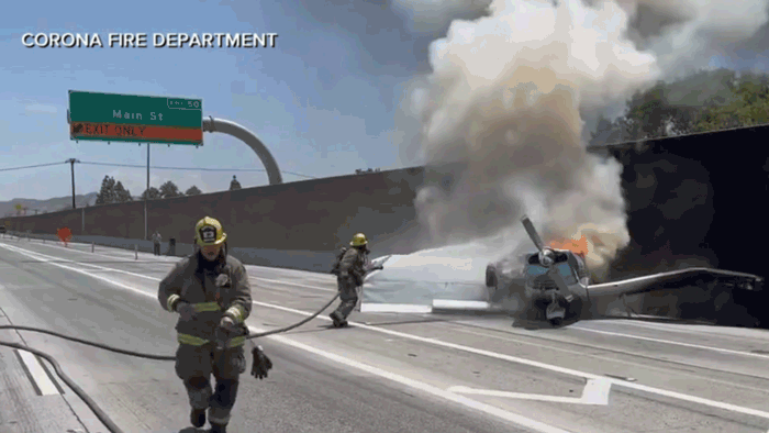 Plane crash on California freeway