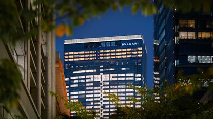 The bulgari hotel facade at night 