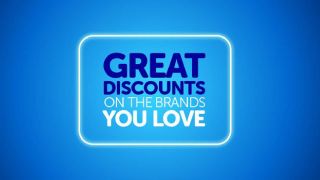 'Great discounts on the brands you love' on a blue background.