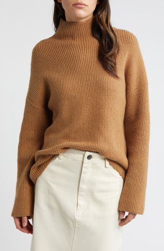 Treasure 
Bond, Relaxed Turtleneck Cotton Blend Sweater