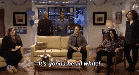 A man tells his friends, "It's gonna be all white!"