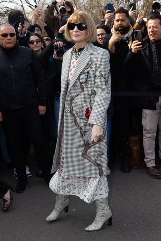 Anna Wintour wears snake-print boots in Paris.