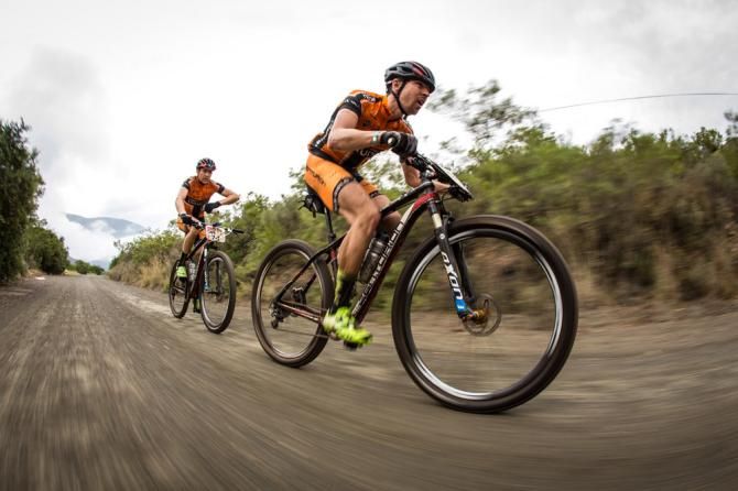 Cape Epic stage 1 winners Jochen Kaess and Markus Kaufmann (Centurion-Vaude) alone in the lead
