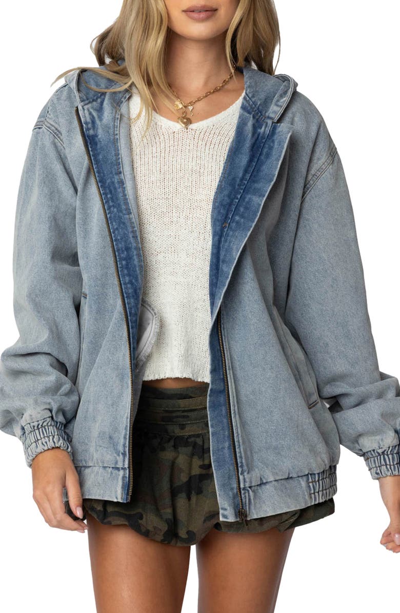 Front Zip Denim Hooded Jacket