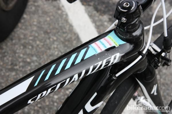 Key points on the day's route are marked to the top tube of Levi Leipheimer's (Omega Pharma-QuickStep) Specialized S-Works Tarmac SL4.