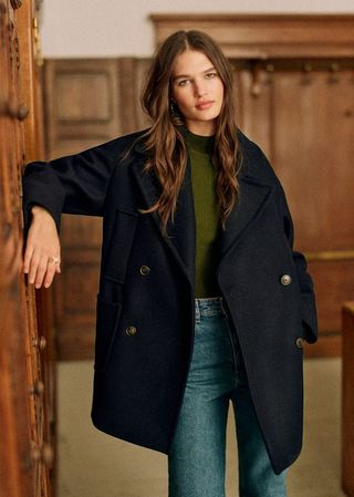 Sacha Coat - Navy - Recycled Wool - Sézane