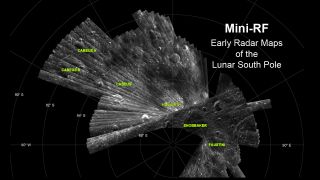 This Mini-RF image shows radar imagery of the lunar south pole.