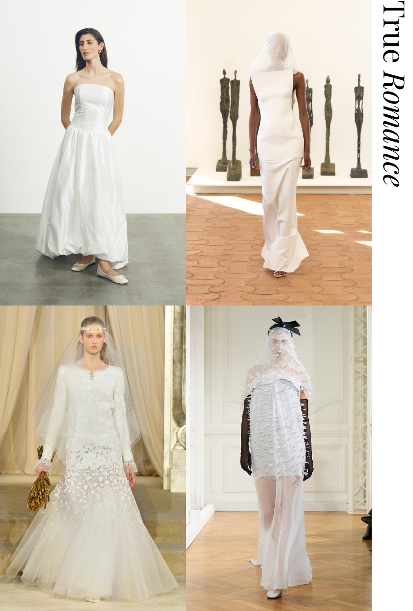 A collage showcasing the sheer impact wedding dress trend.