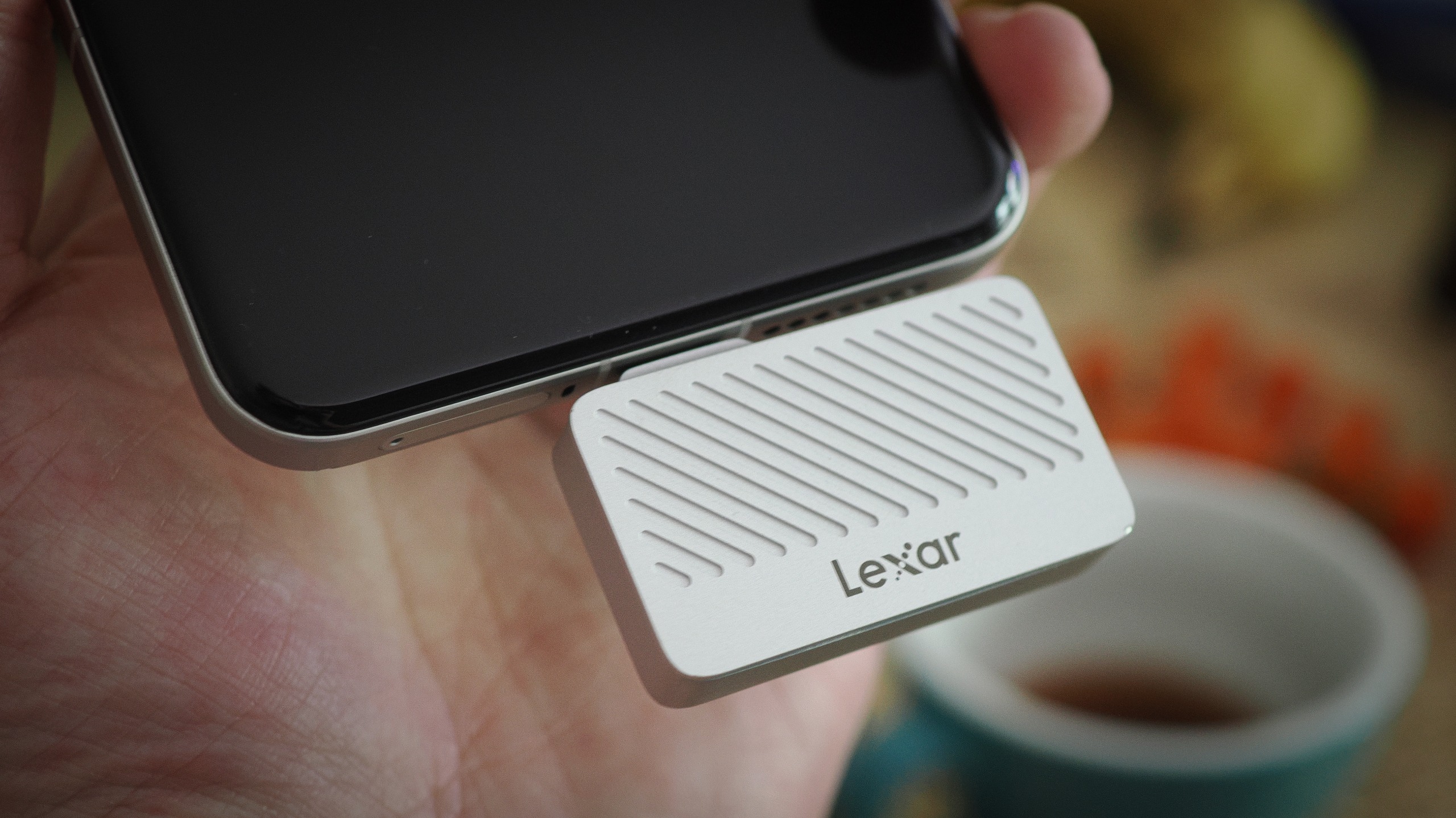Lexar Professional Go Portable SSD being used in a cafe