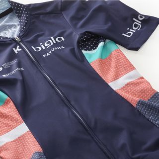 Bigla-Katusha 2020 team kit - all new nave blue and salmon mixed with traditional aqua colours