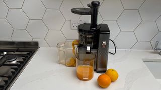 Nama Vitality 5800 on a kitchen countertop having been used to juice oranges