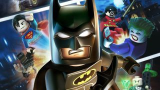 Batman runs ahead with friends and foes behind him in the background during Lego Batman 2: DC Superheroes.