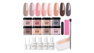 The best dip powder nail kit with eight neutral shades and nail tools.