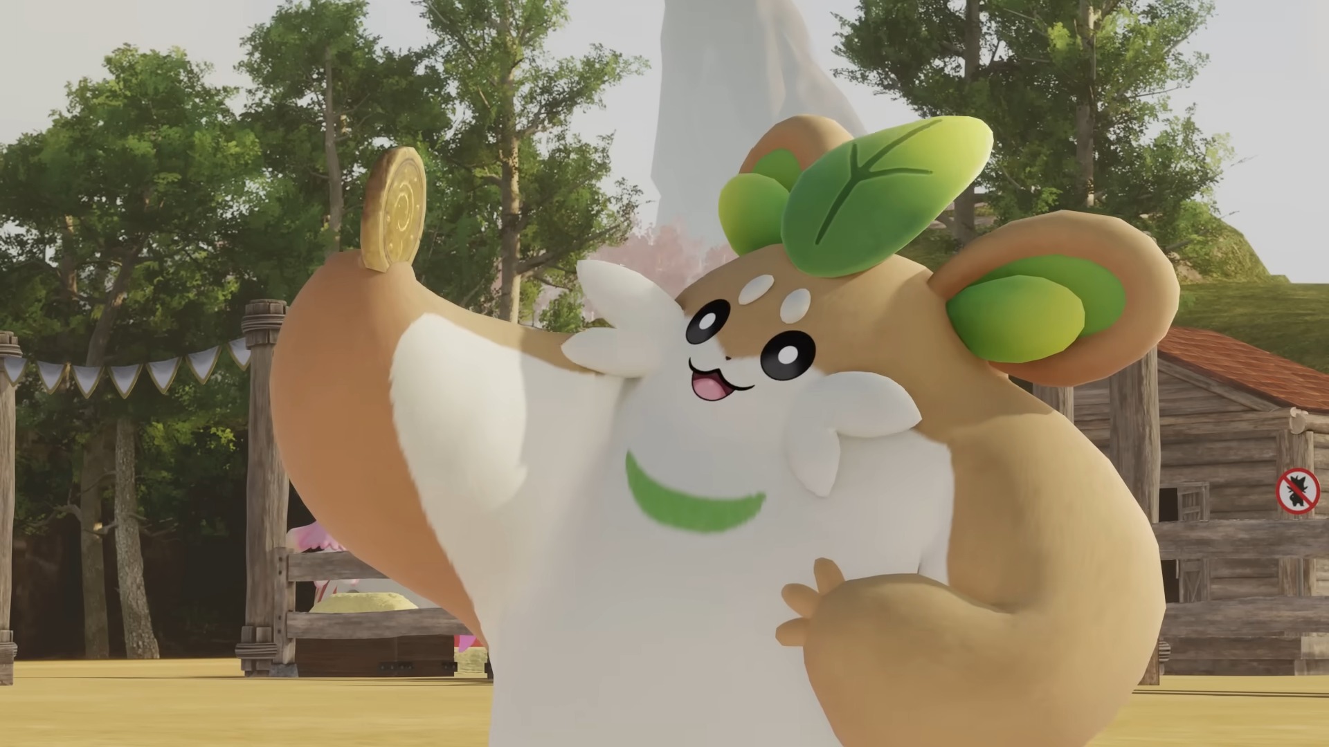 Palworld pal Herbil holds up a coin in official animated short Finders Keepers.