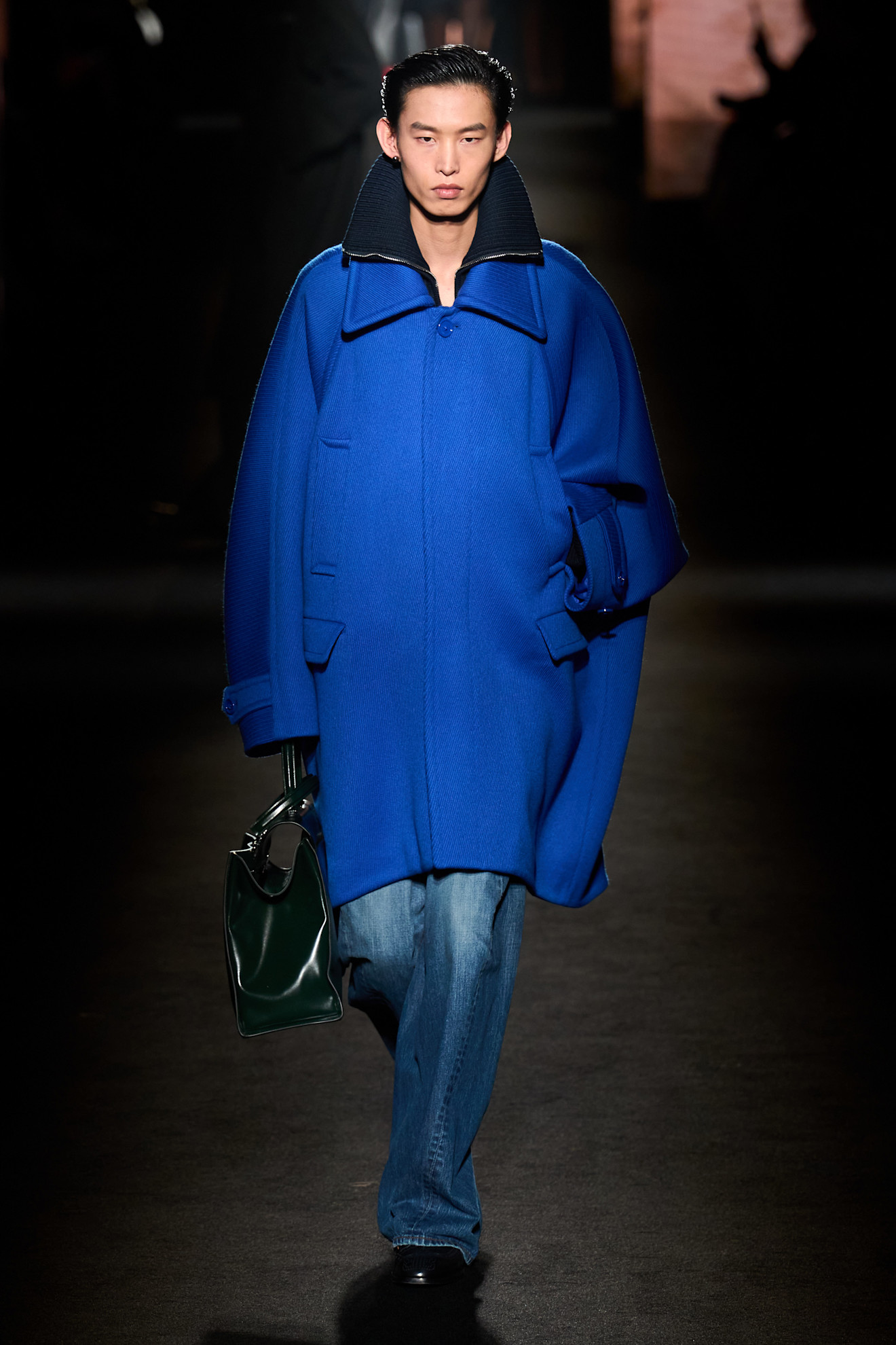 A model tested the colorblocking trend on the Balenciaga Fall 2026 runway