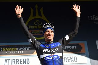 Zdenek Štybar (Cze) Etixx - Quick-Step on the podium after stage 3 to collect another blue leader's jersey