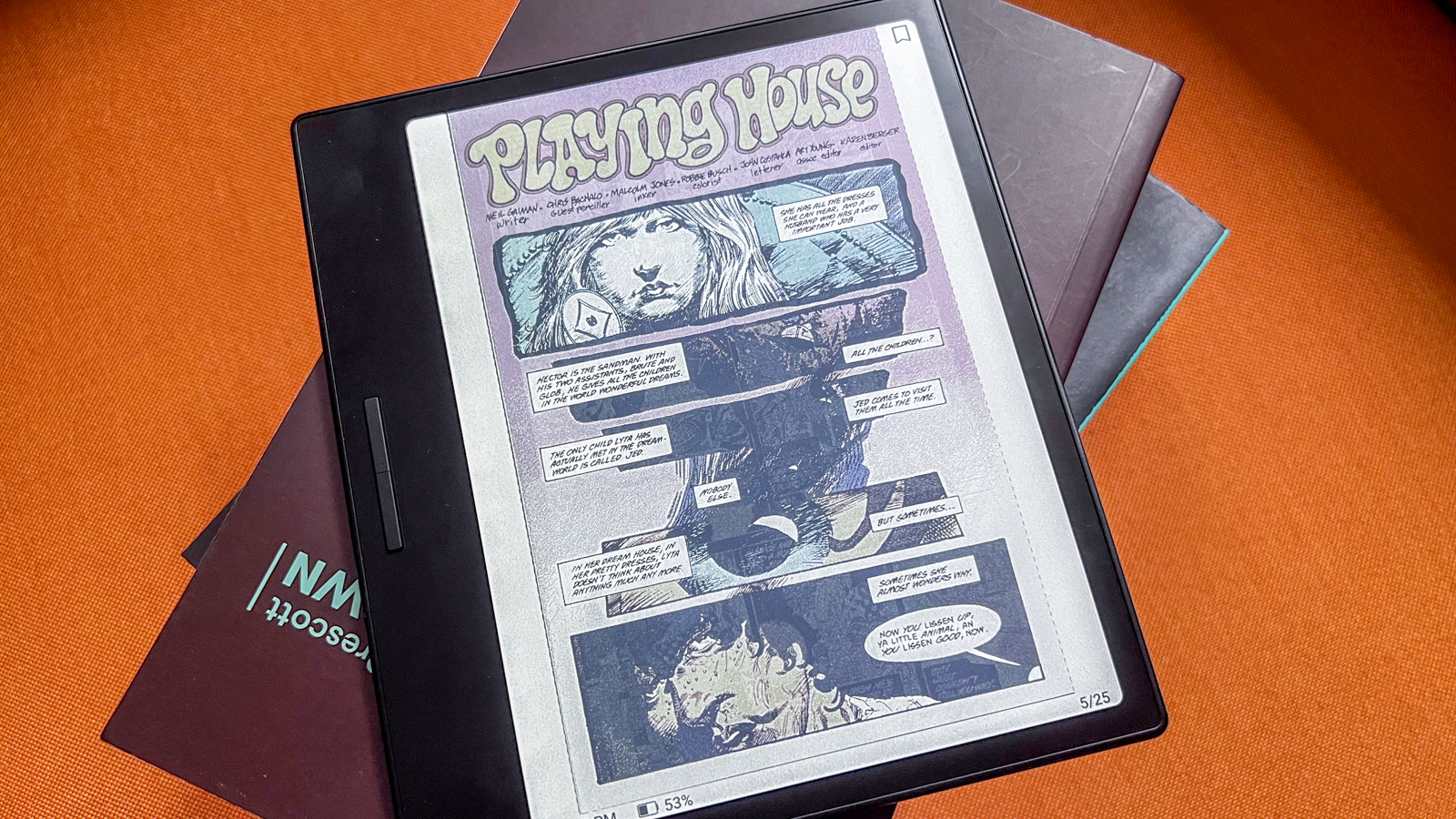 A graphic novel page displayed on the Onyx Boox Go Color 7