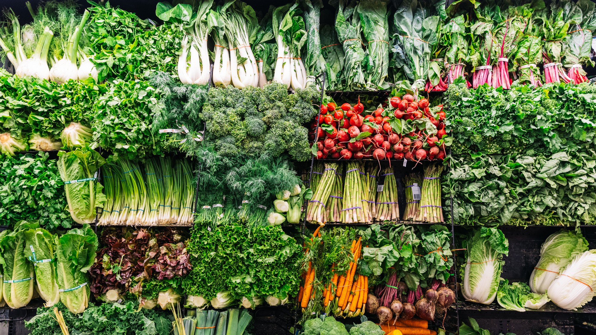 Vegetables on supermarket shelf