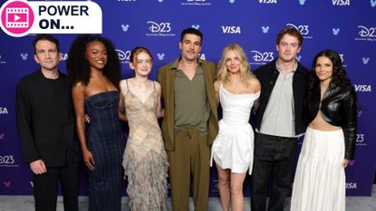 An image of Jake Schreier, Maya Boyd, Sadie Sink, Christopher Abbott, Samara Weaving, Kit Connor, and Inde Navarrette at D23 Expo 2026