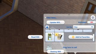 The Sims inventory with a will inside in The Sims 4