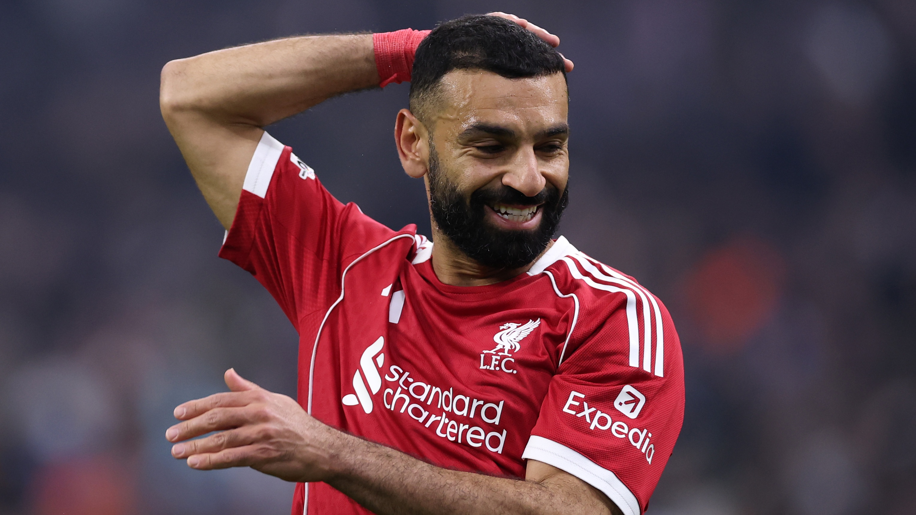 MARSEILLE, FRANCE - JANUARY 21: Mohamed Salah of Liverpool reacts after a missed chance during the UEFA Champions League 2025/26 League Phase MD7 match between Olympique de Marseille and Liverpool FC at Stade de Marseille on January 21, 2026 in Marseille, France. (Photo by Justin Setterfield/Getty Images)