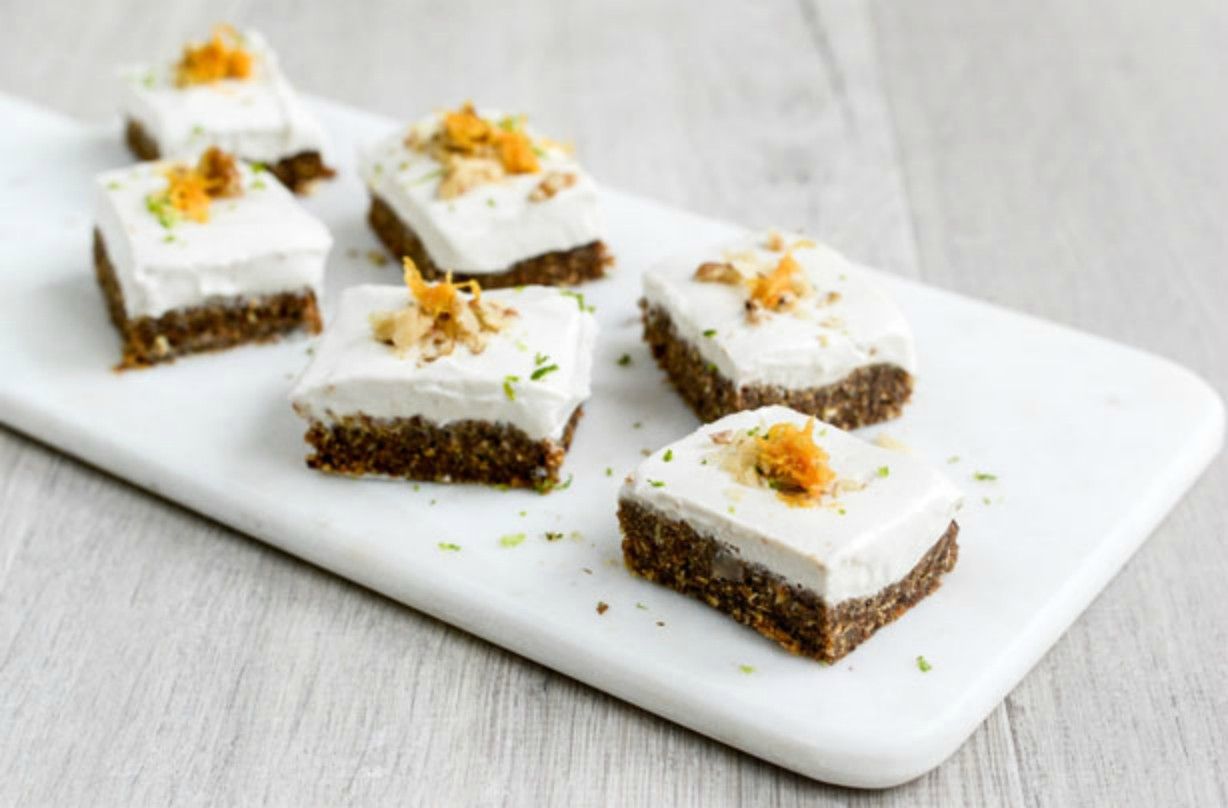 Raw carrot cake with vegan cashew nut frosting